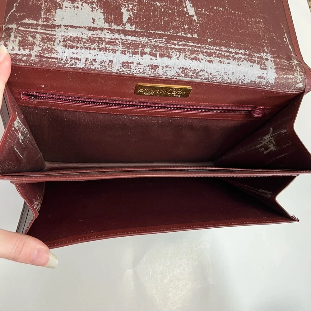 Cartier Clutch Bag Red Bordeaux Burgundy Leather Gold Hardware Large
